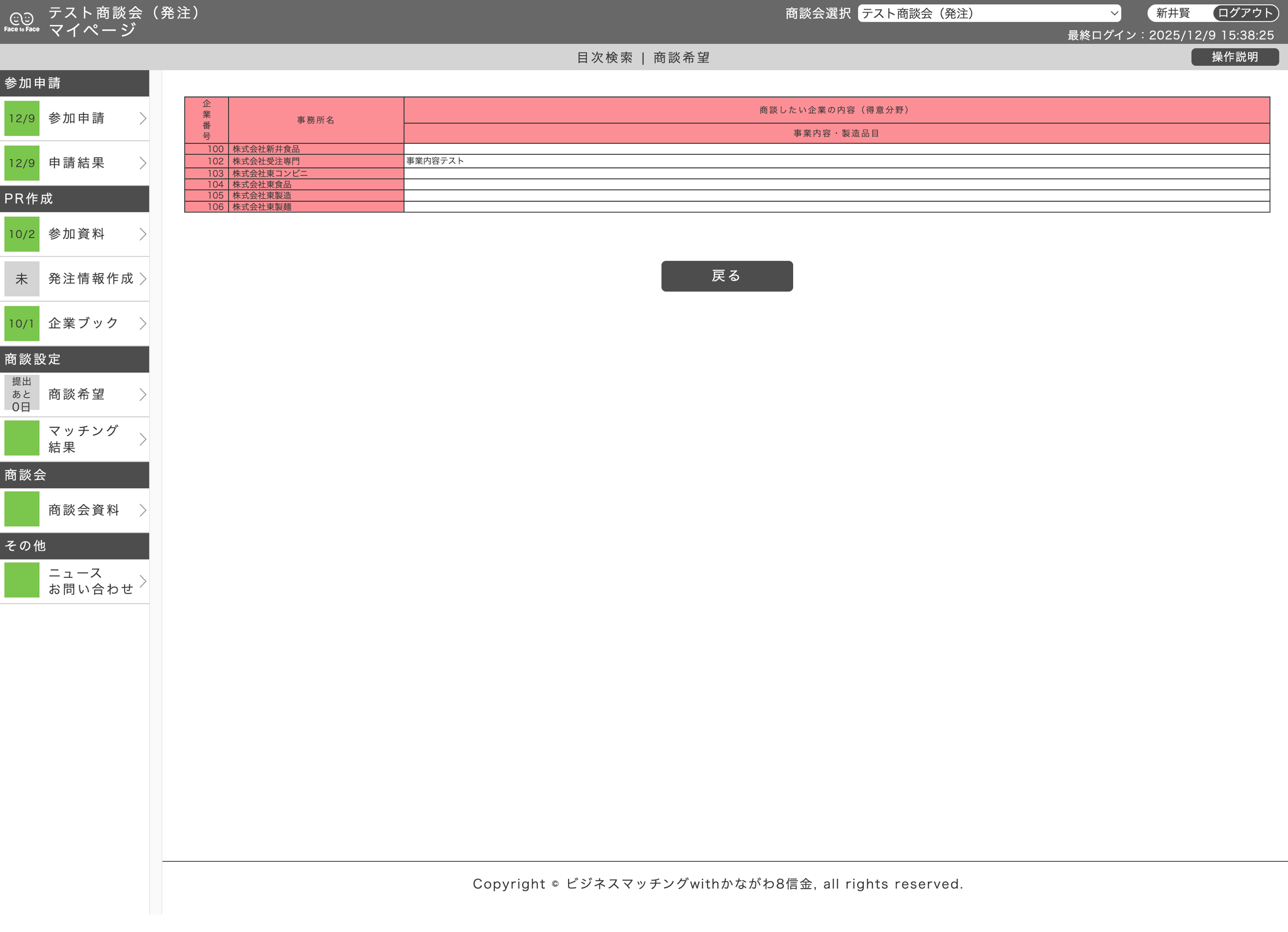 商談希望 目次検索画面（発注企業）